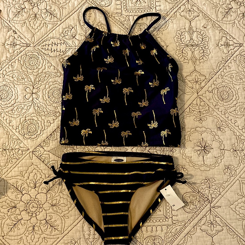 Navy blue and Gold tankini swimwear OLD NAVY NWT SIZE XS girls